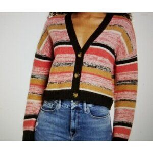 BP Long Sleeve Crop Black Marl Stripe Cardigan Sweater Nordstrom Women's Size L